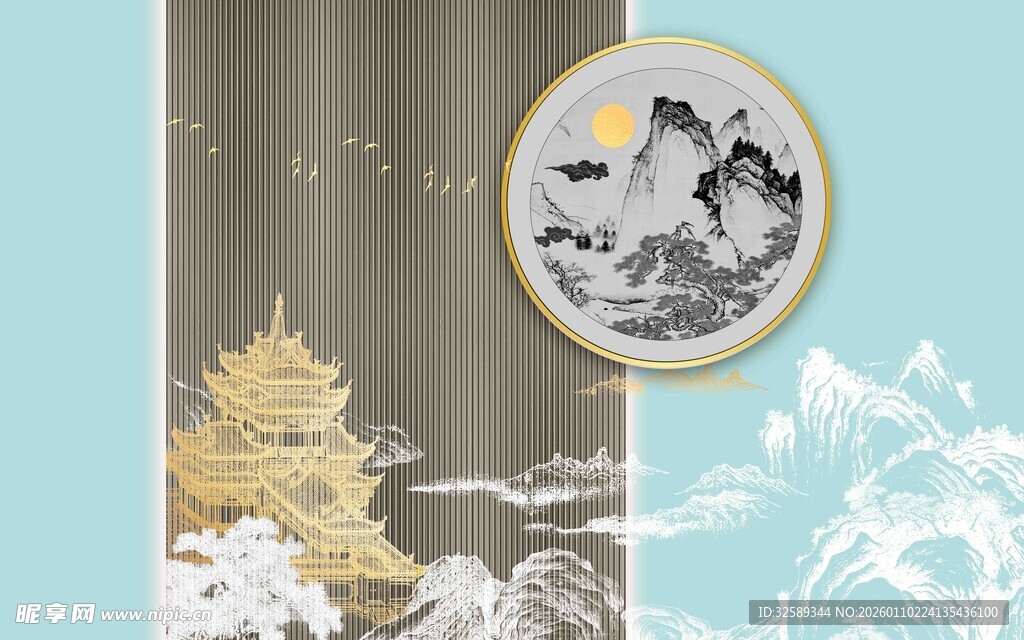 中式山水建筑装饰画