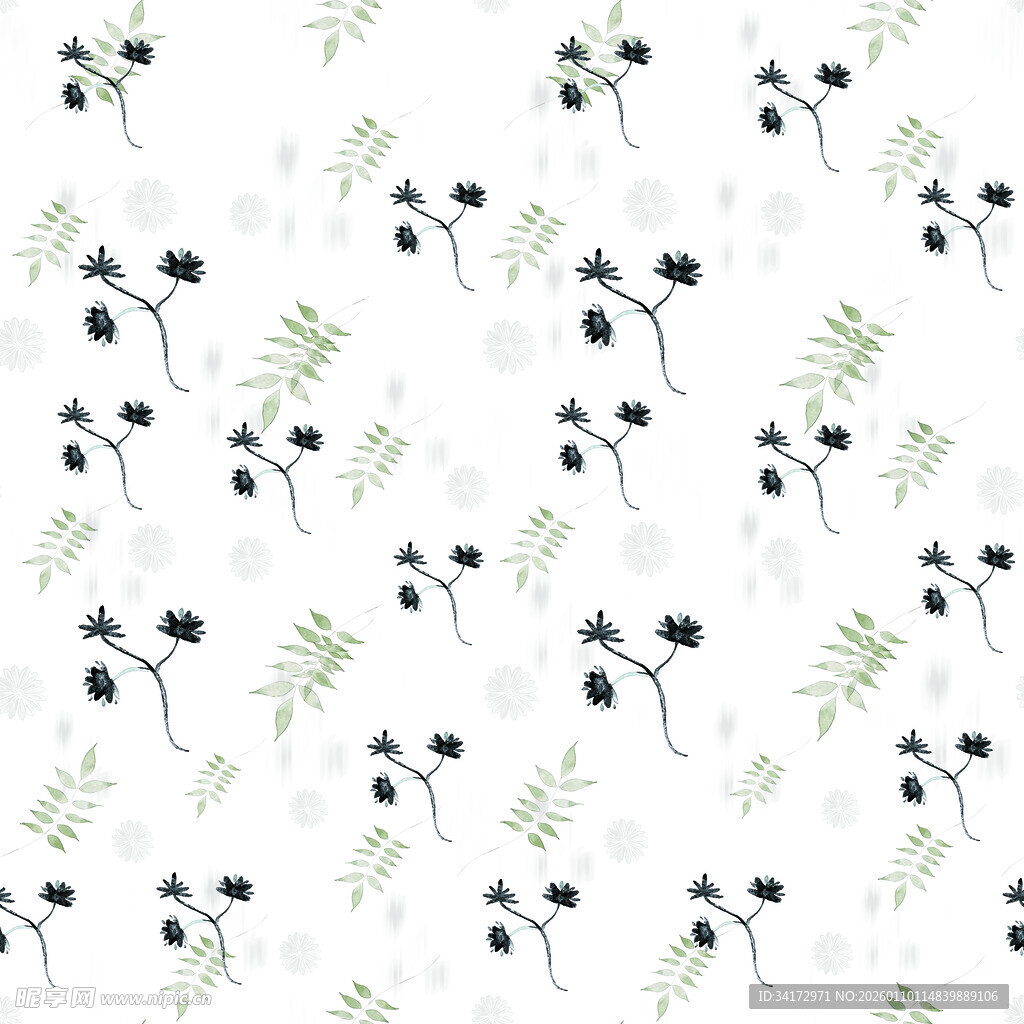 清新植物花卉无缝图案