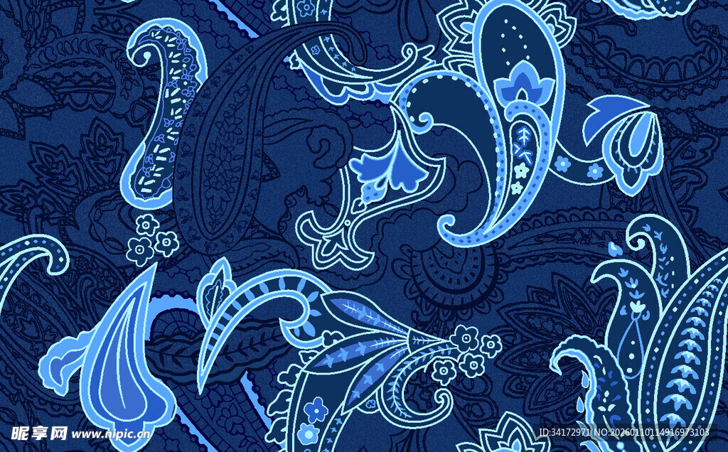 蓝色佩斯利花纹图案