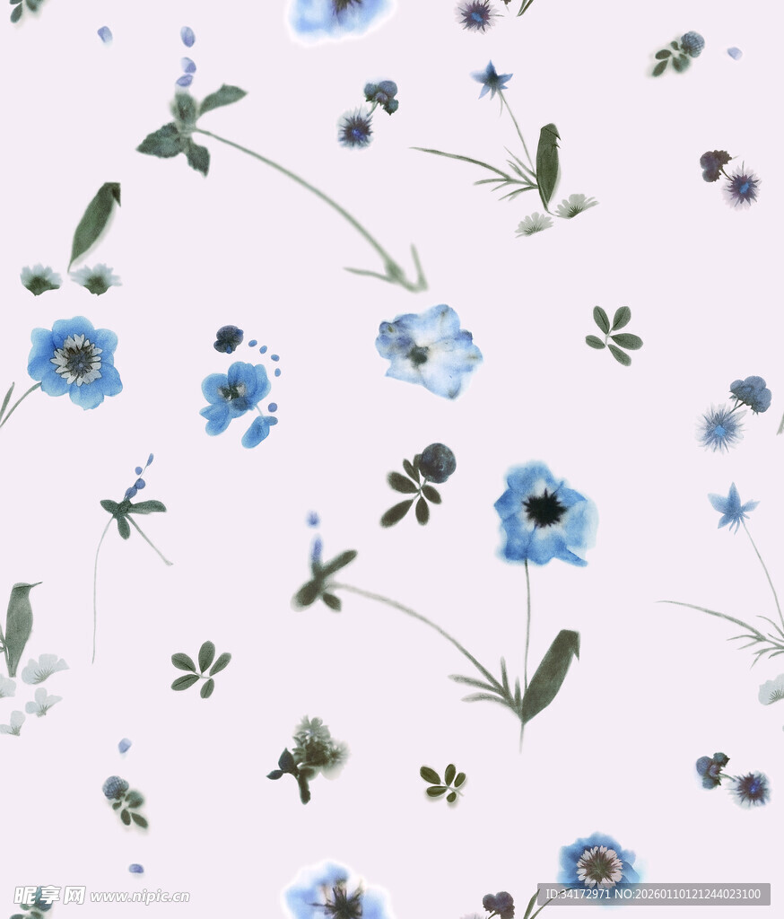 蓝花白色背景花卉图案