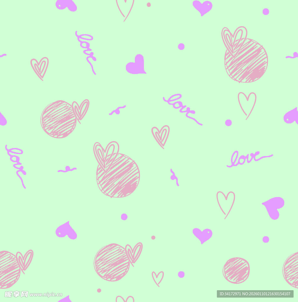淡绿色底手绘风爱心图案