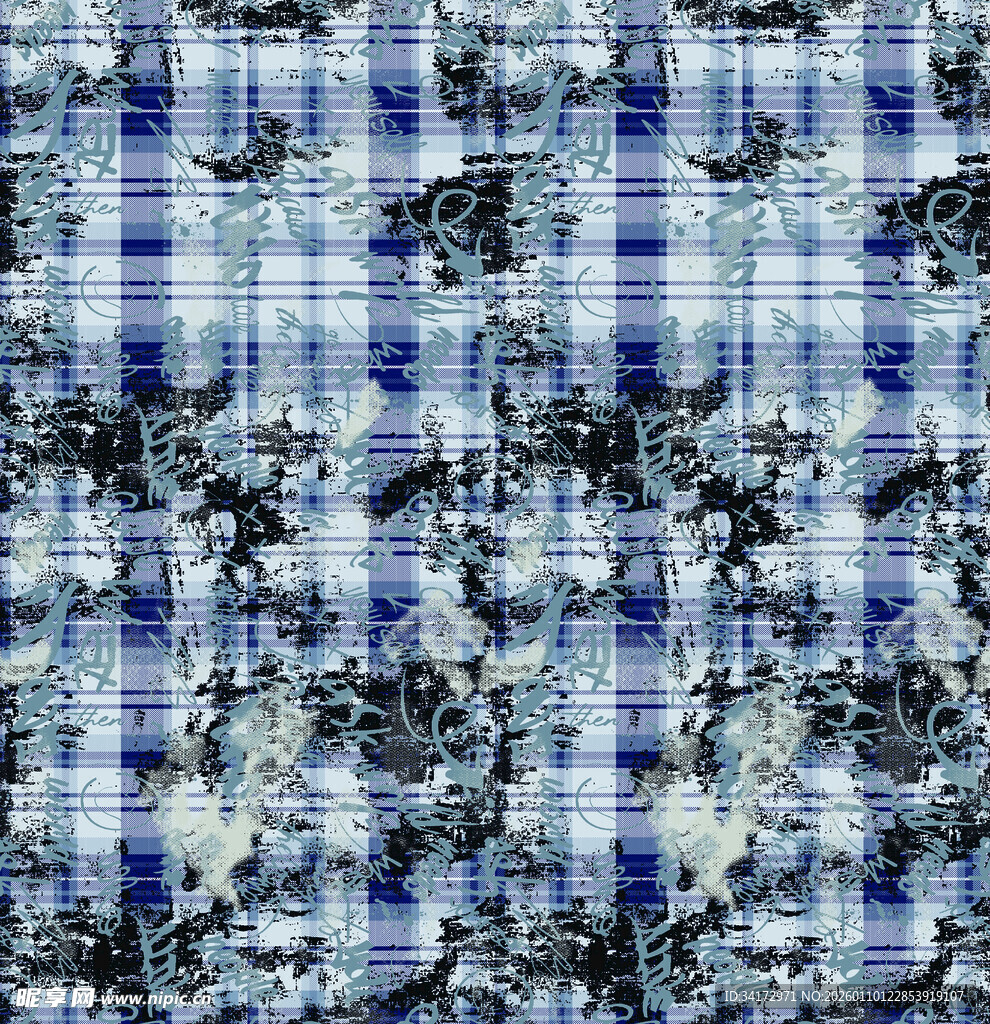 蓝白格纹抽象图案纹理