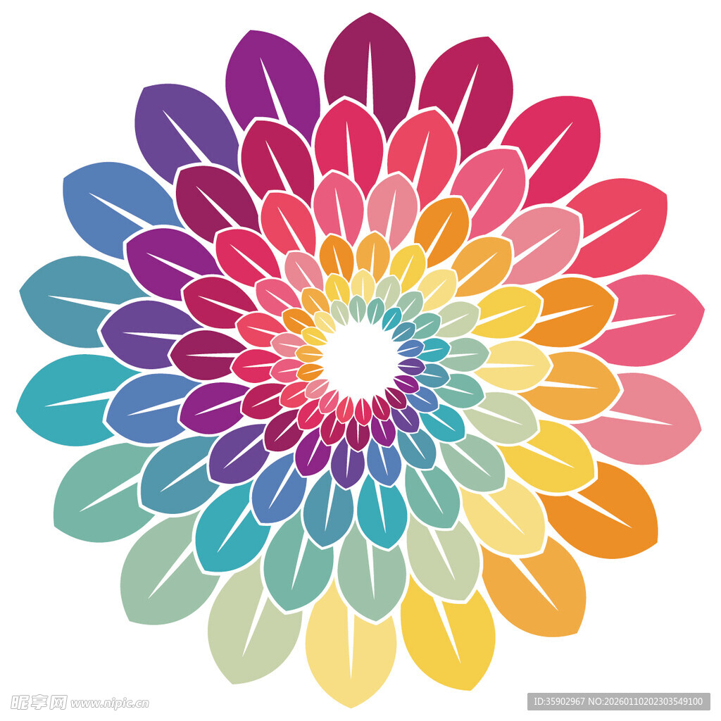 多彩渐变花瓣构成的花朵图案