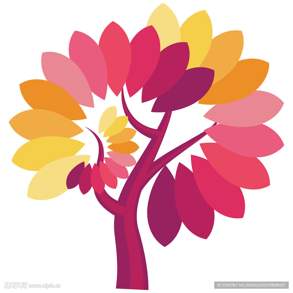 多彩抽象花朵树图案