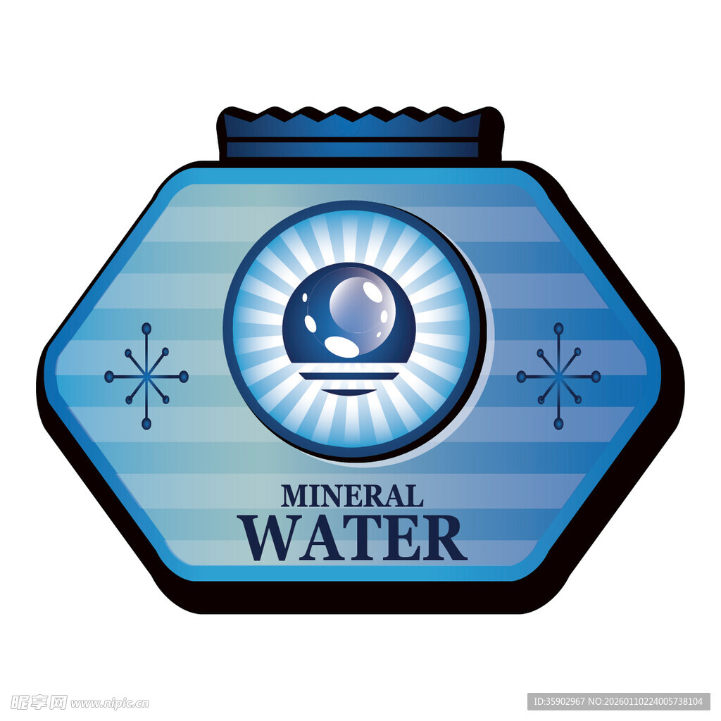 蓝色六边形矿泉水瓶标签