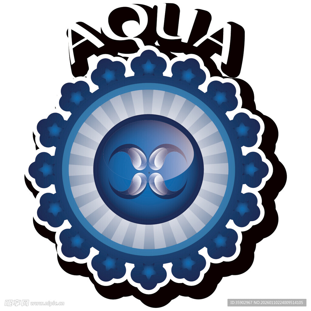 蓝色蝴蝶花纹圆形装饰图案