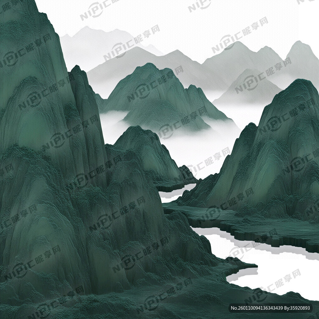 墨绿山水意境 背景画