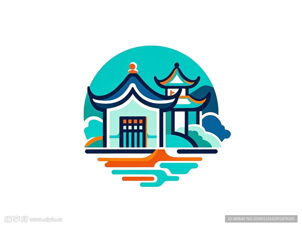 中式古建筑矢量插画