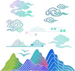 中式云纹山形矢量图案