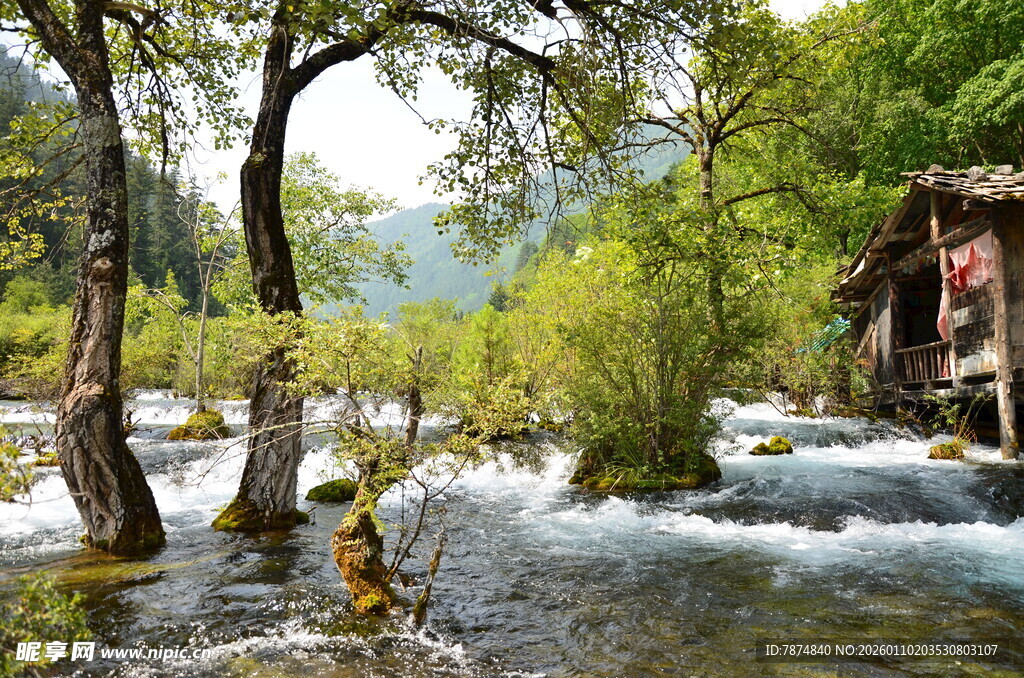 山间溪流旁的古朴景致