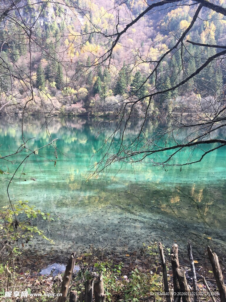 九寨沟清澈碧绿的湖水
