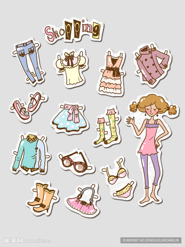 购物卡通贴纸元素