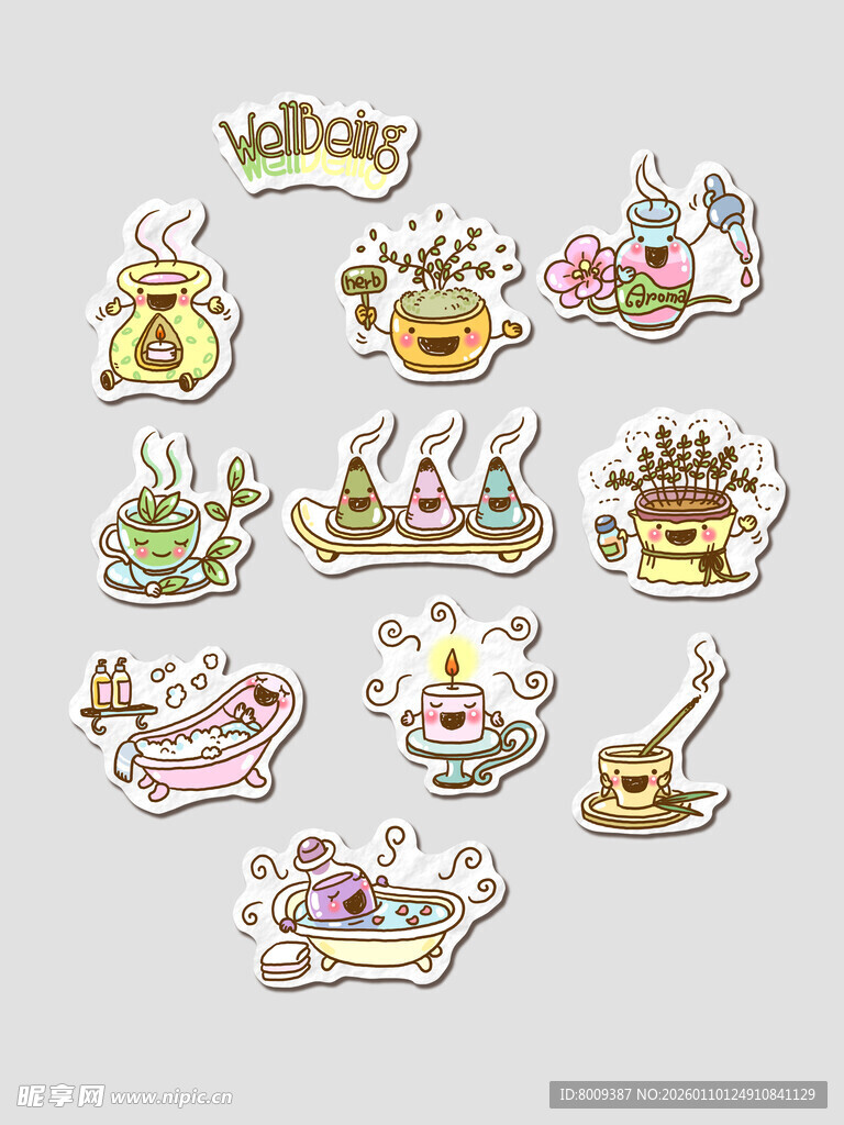 幸福生活手绘卡通贴纸插画元素