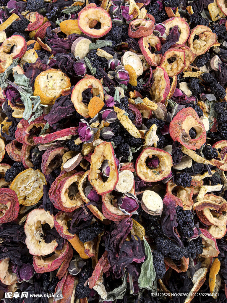 混合水果干花茶特写