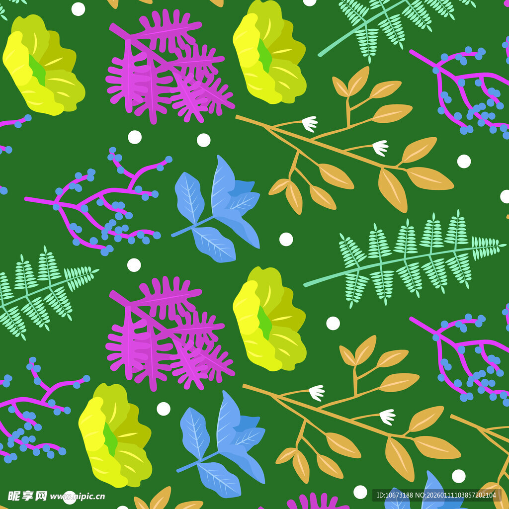 多彩花卉植物无缝图案