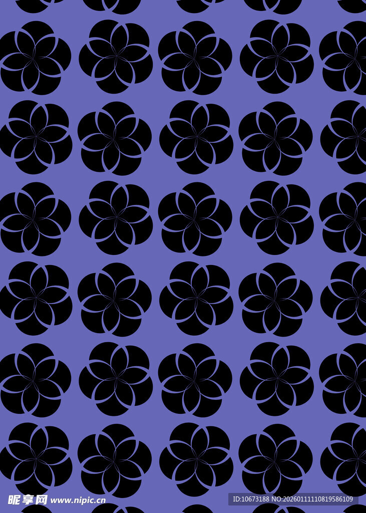 紫色背景黑色花朵图案