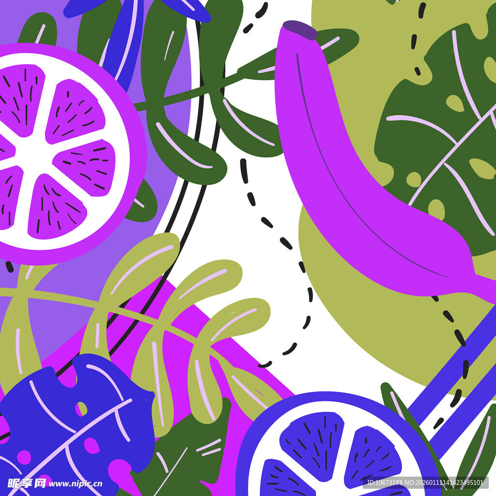 缤纷水果与绿植插画图案