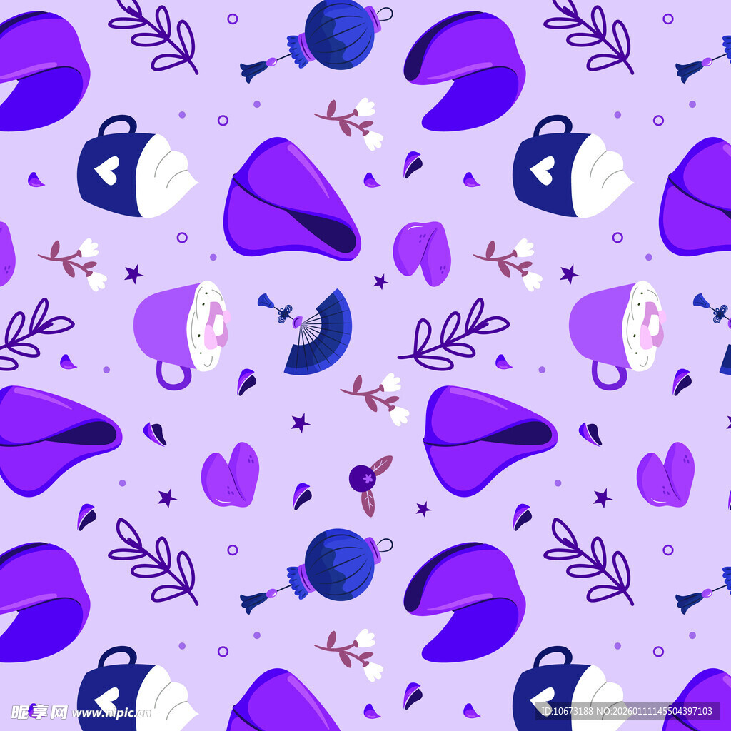 紫色梦幻卡通图案无缝背景
