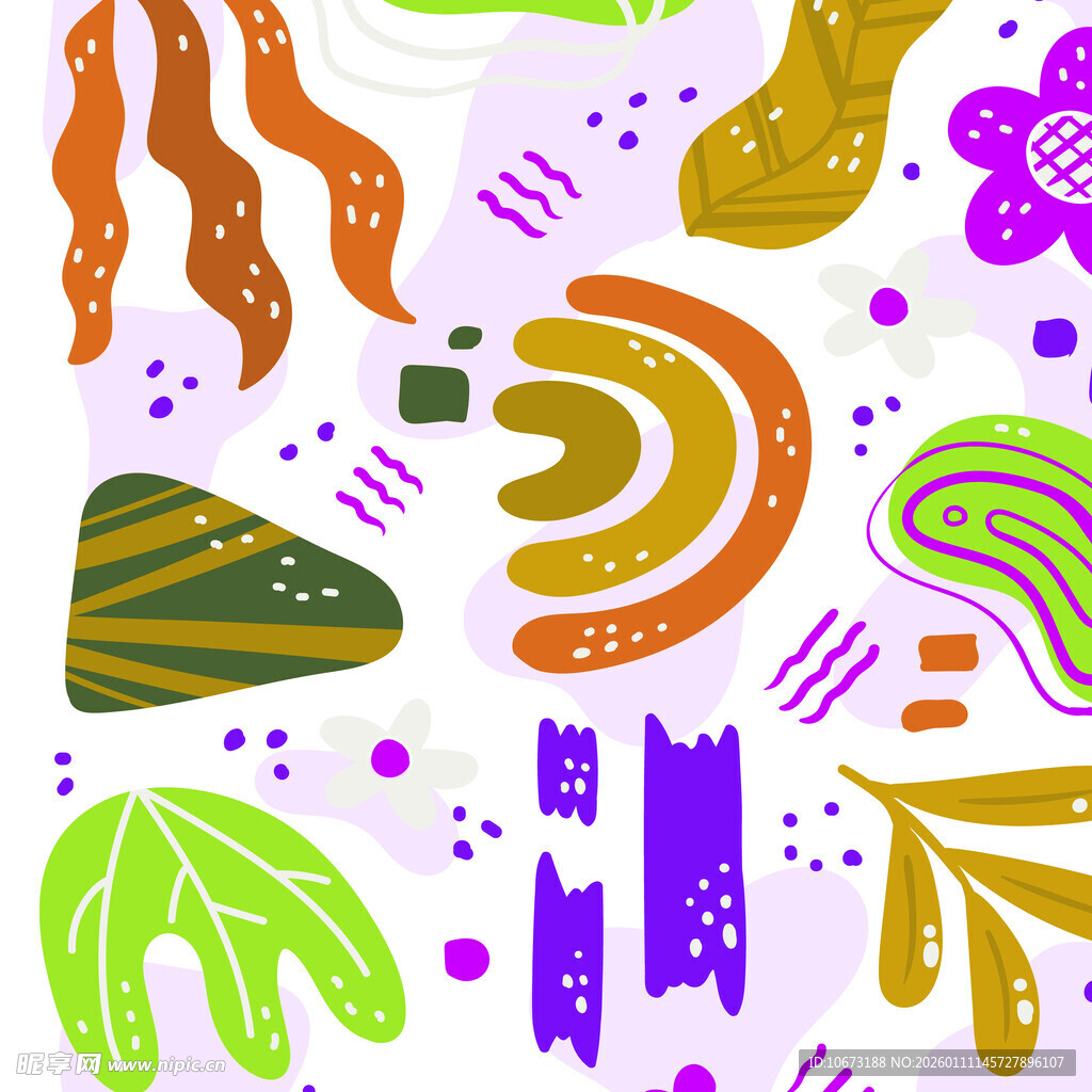 多彩抽象几何植物图案元素