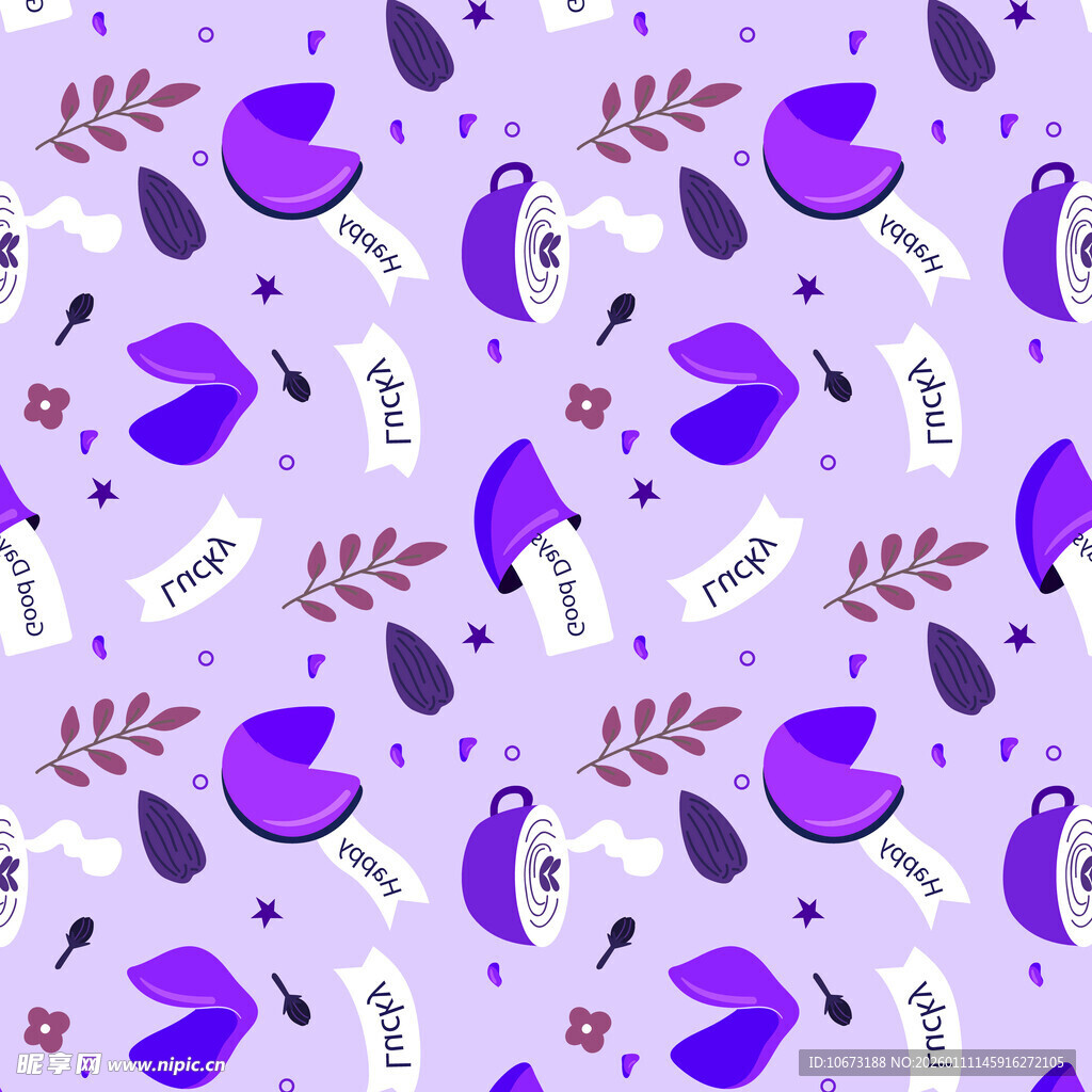 紫色花卉叶子无缝图案