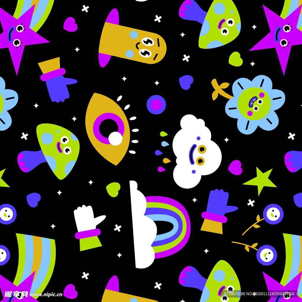 多彩卡通太空元素图案