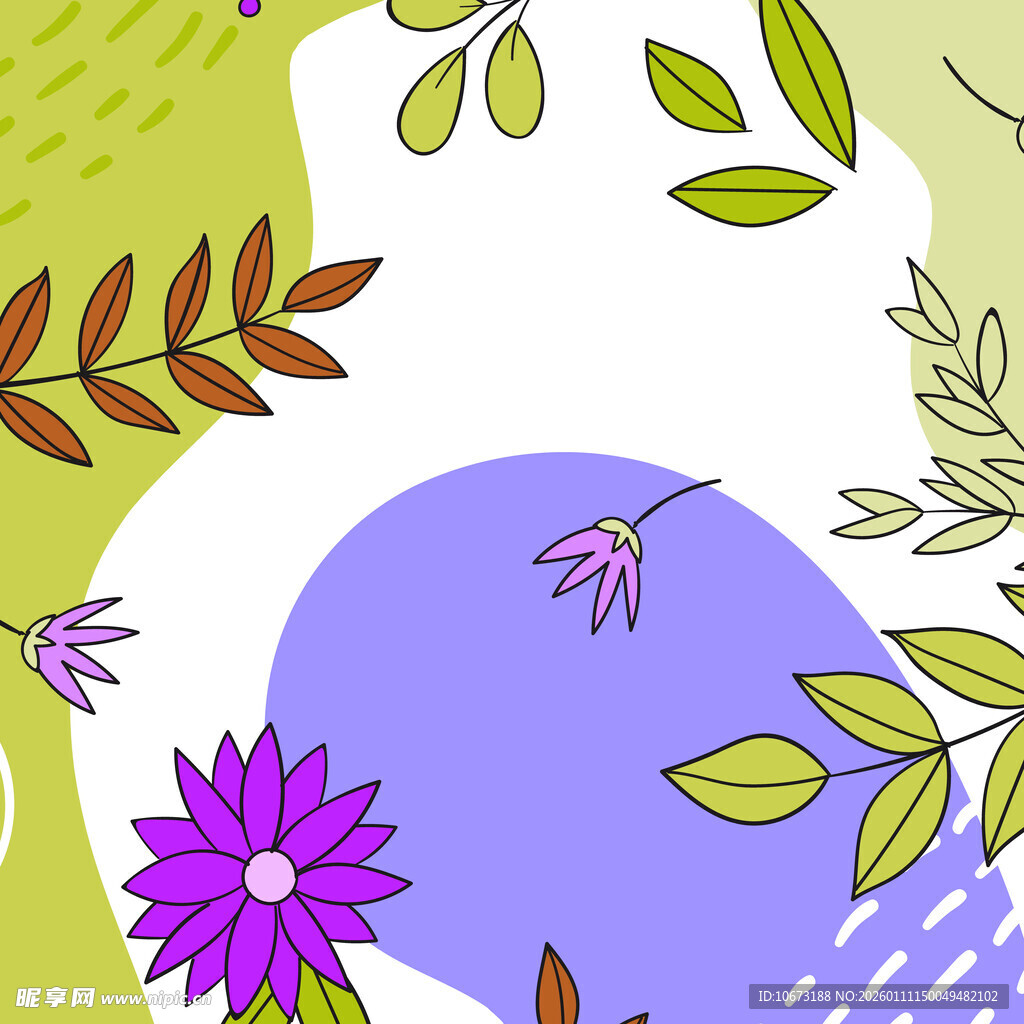 清新花卉绿叶插画图案