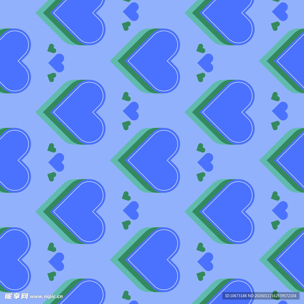 蓝底心形图案无缝背景