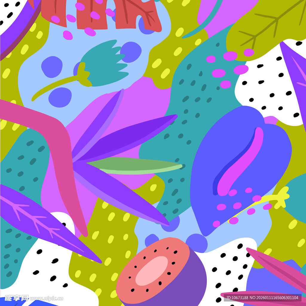 多彩几何植物抽象图案