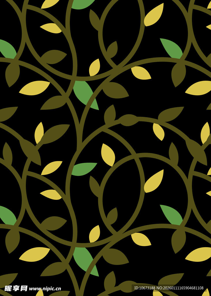 黑色背景枝叶花纹图案