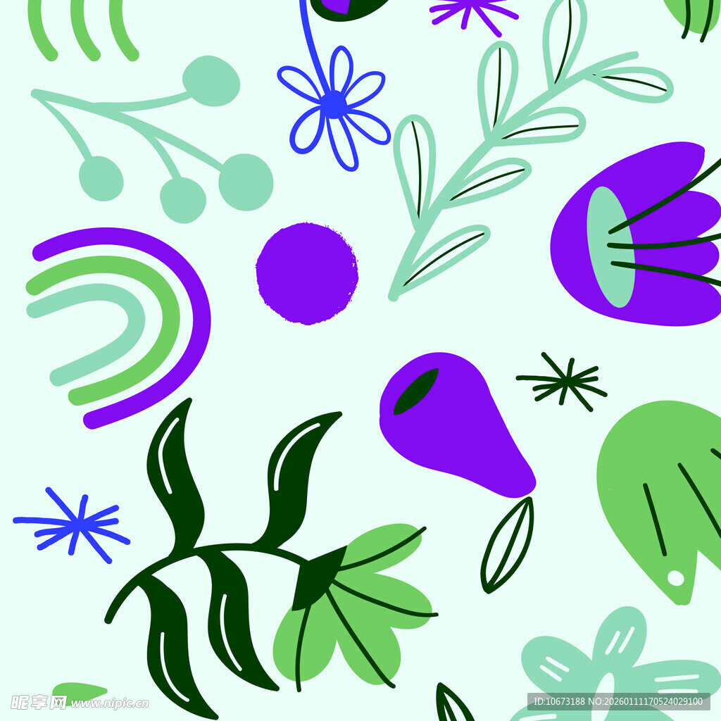 清新手绘植物花卉图案