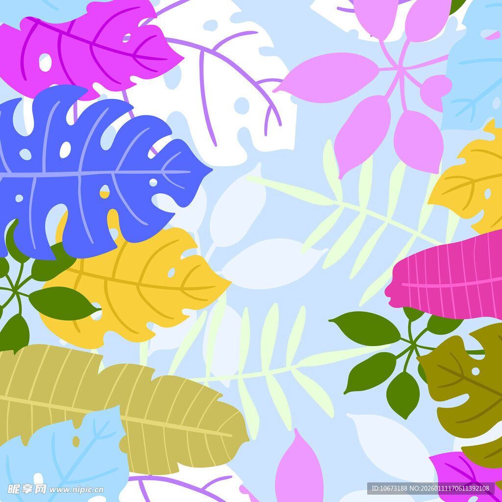 多彩热带植物花纹图案