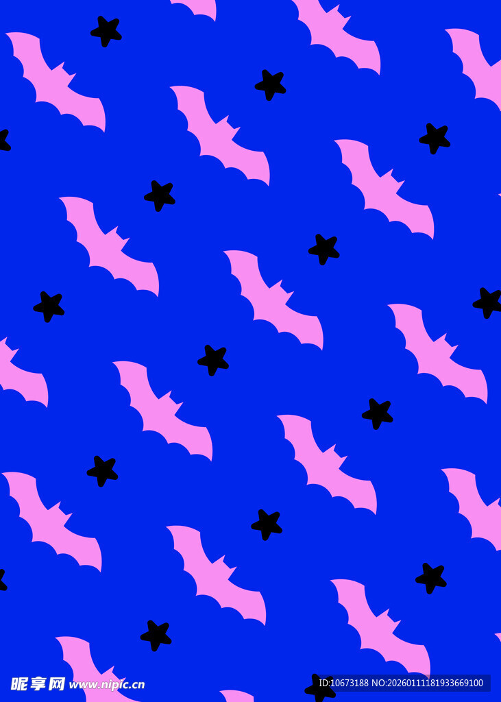 蓝色背景上的粉色蝙蝠图案