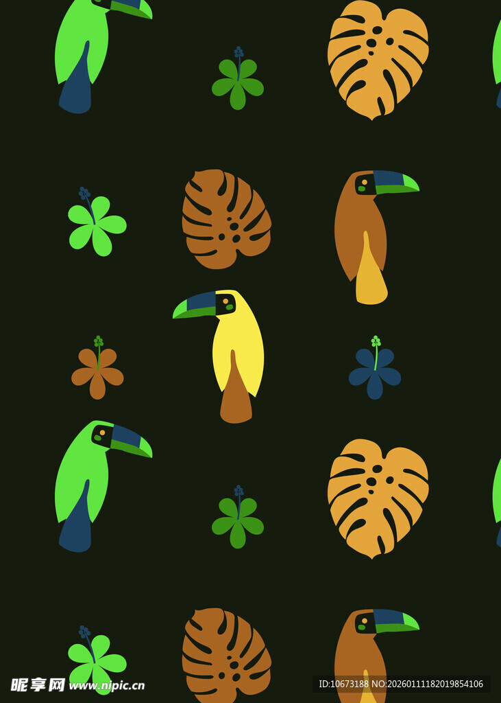 热带风动植物图案背景