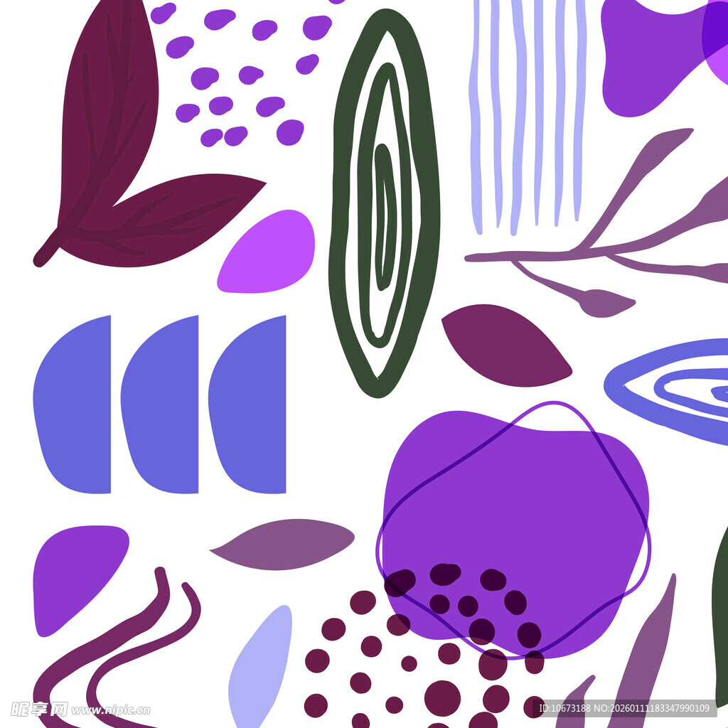 紫色系抽象植物图案元素