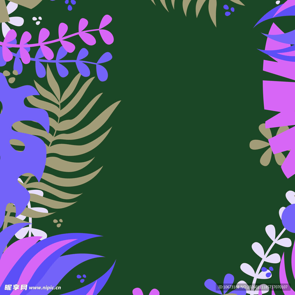 多彩植物边框背景图