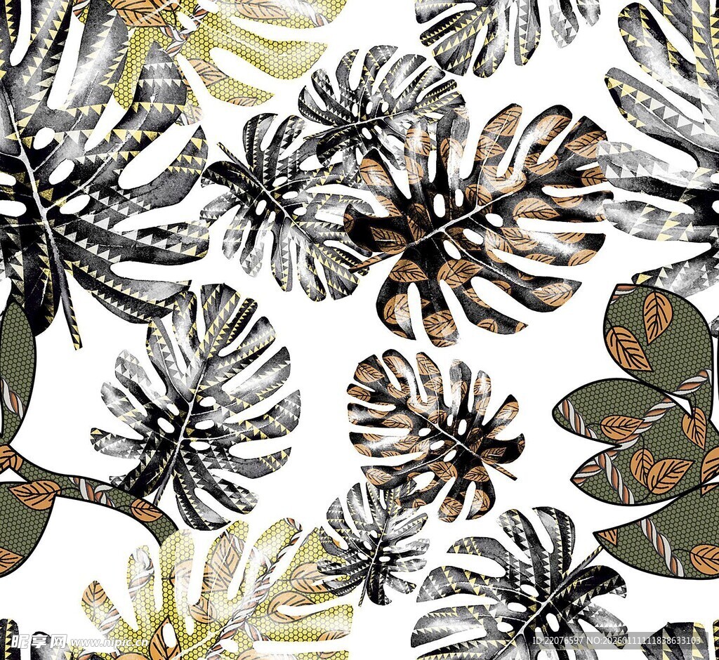 热带植物图案纹理背景图