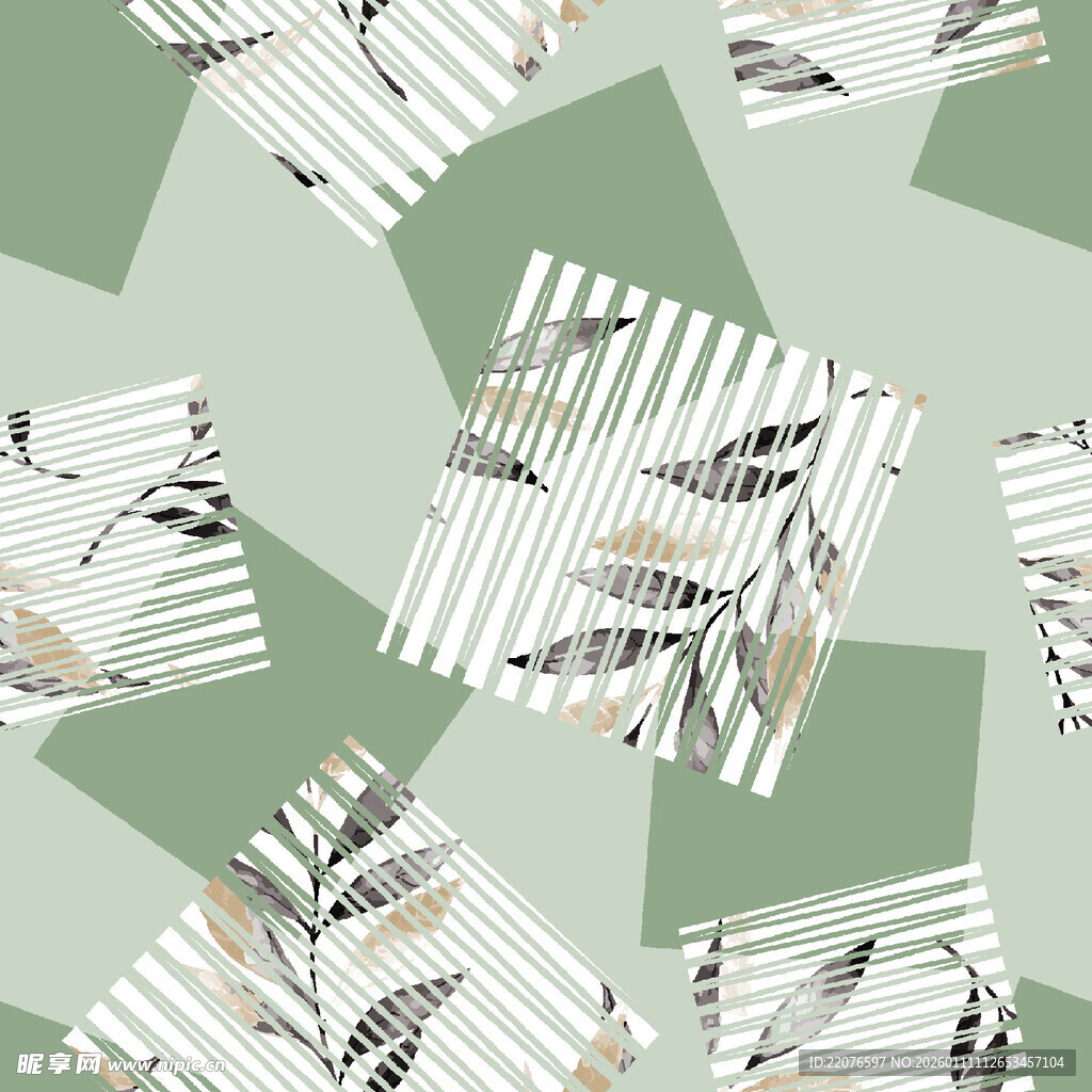 几何绿植图案清新装饰素材