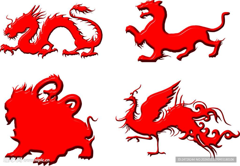 红色神话神兽图案集合