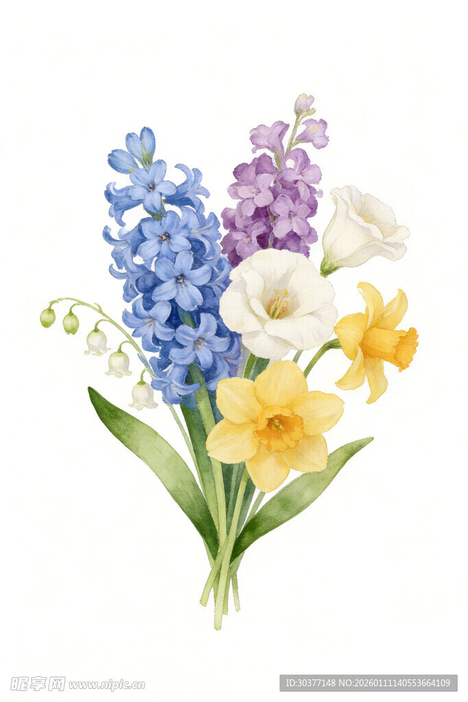 水彩绘多彩花卉组合