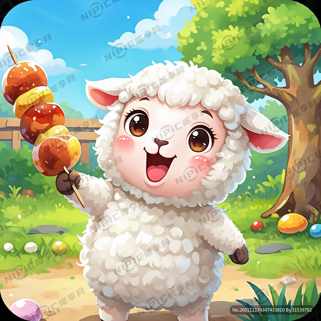 举着烧烤的卡通小羊