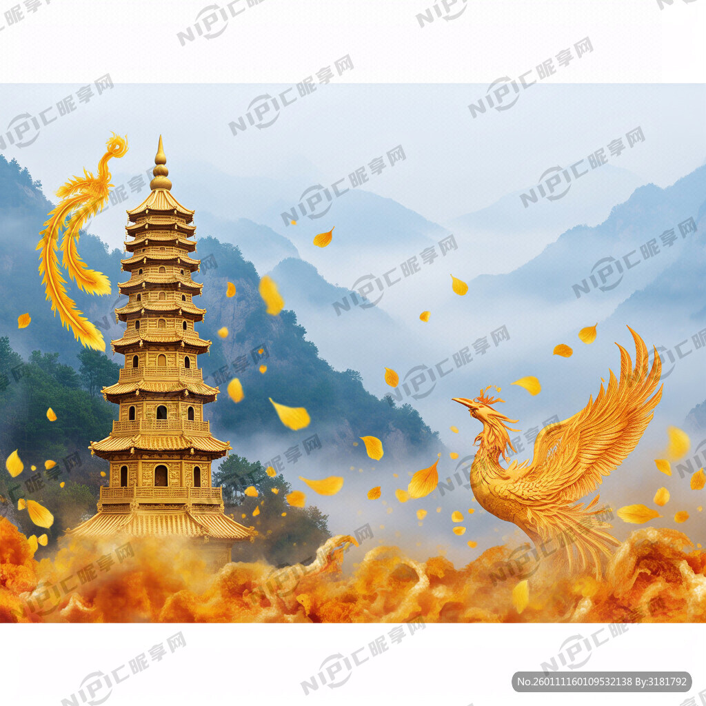 帮我生成一副美陈 凤凰图腾