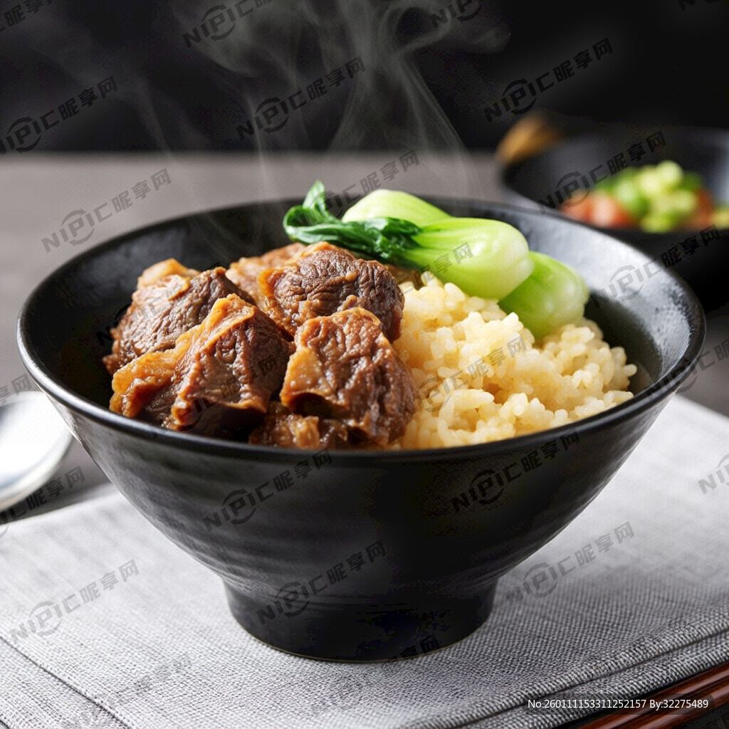 一碗黑色牛腩饭 要求有青菜 饭