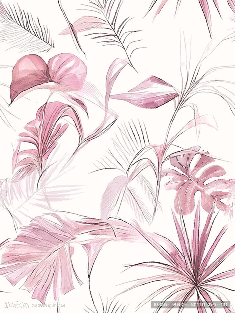 粉色热带植物图案背景