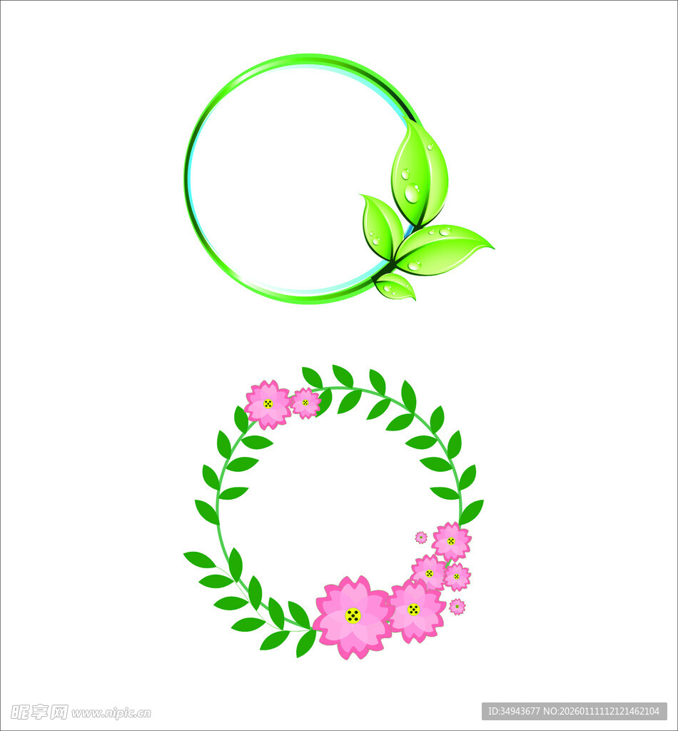 花卉绿叶装饰圆环图案