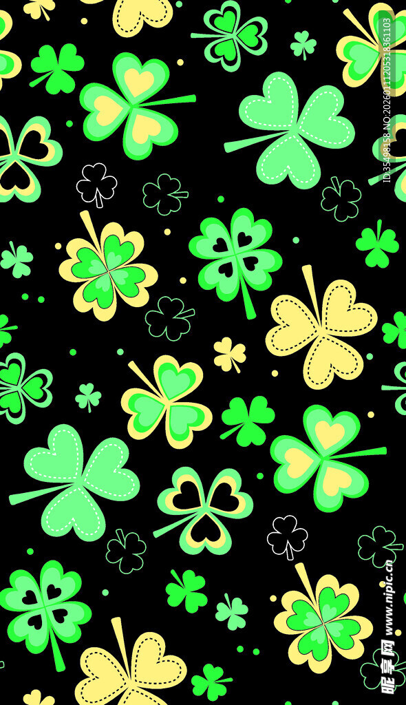 黑色背景多彩三叶草图案