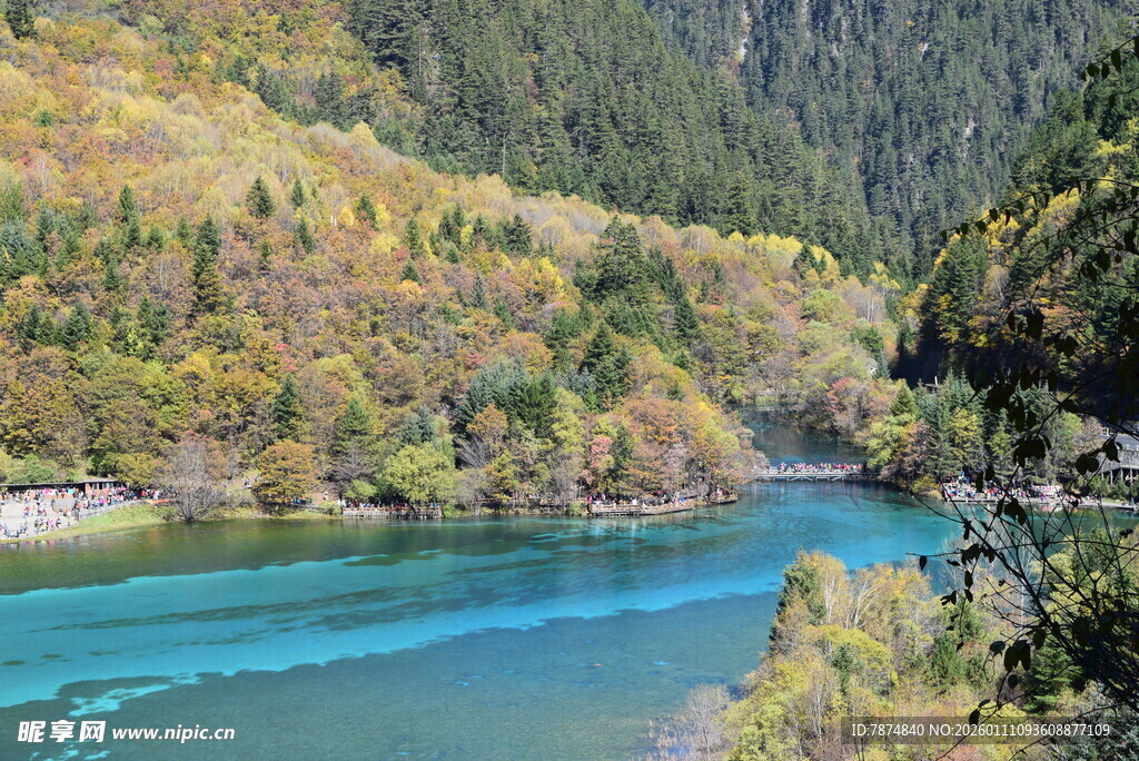 九寨沟秀丽的蓝绿色河流