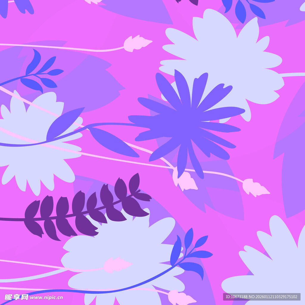 梦幻紫蓝花卉背景图案