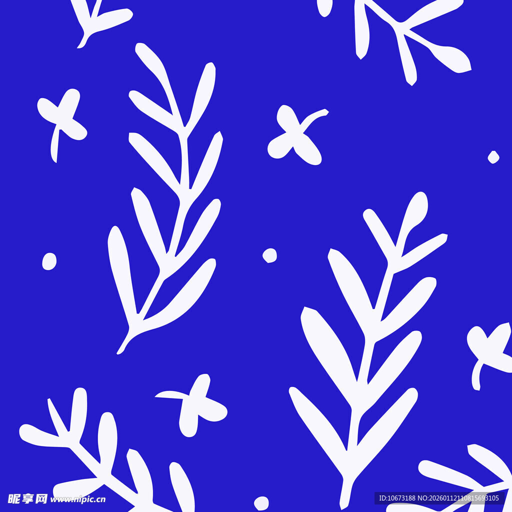 蓝底白色植物花卉图案