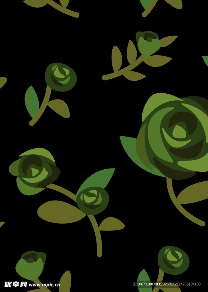 绿色玫瑰黑色背景图案