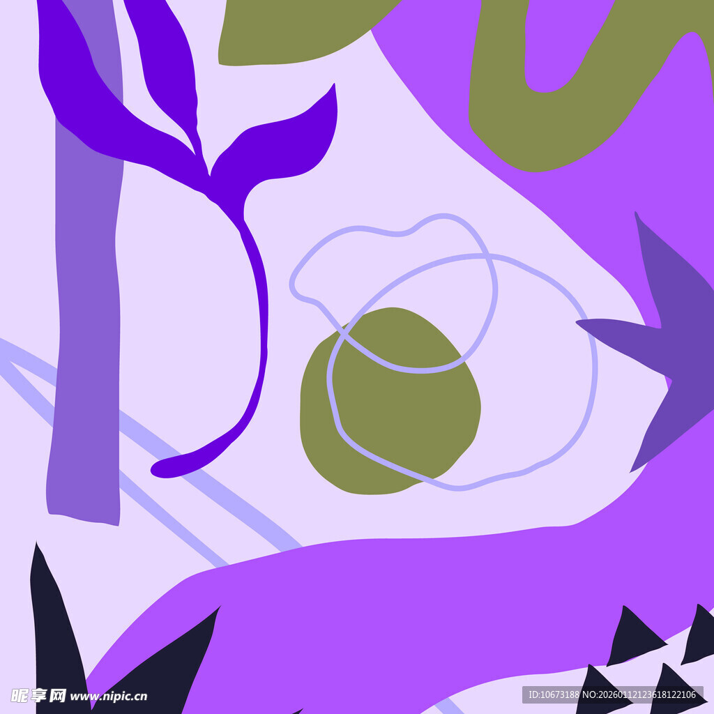 梦幻紫色系抽象植物插画